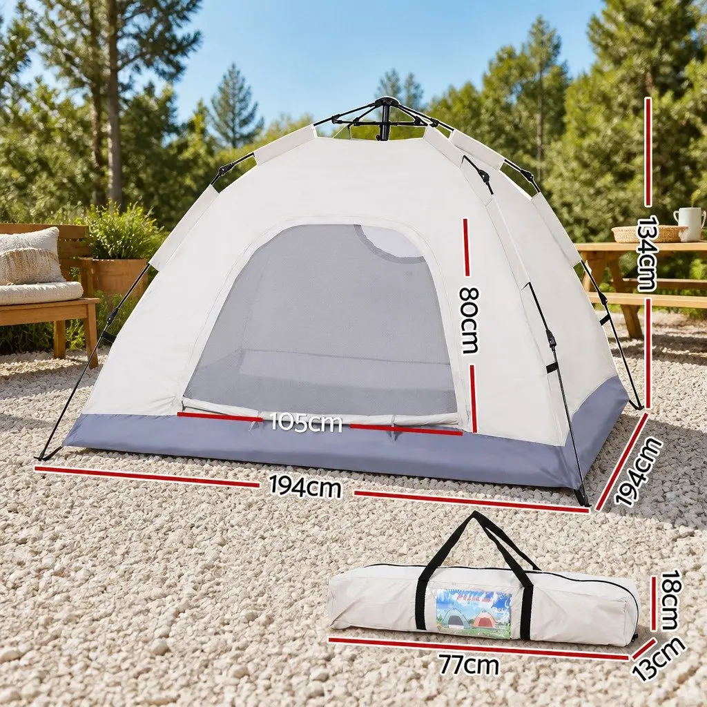 Camping Tent Pop Up 2 Person Instant Auto Setup Outdoor Hiking Beige
