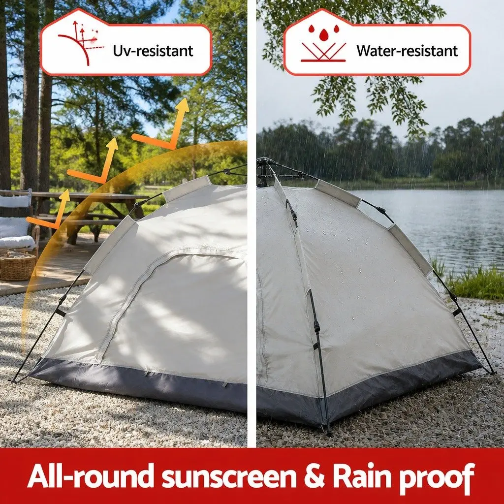 Camping Tent Pop Up 2 Person Instant Auto Setup Outdoor Hiking Beige