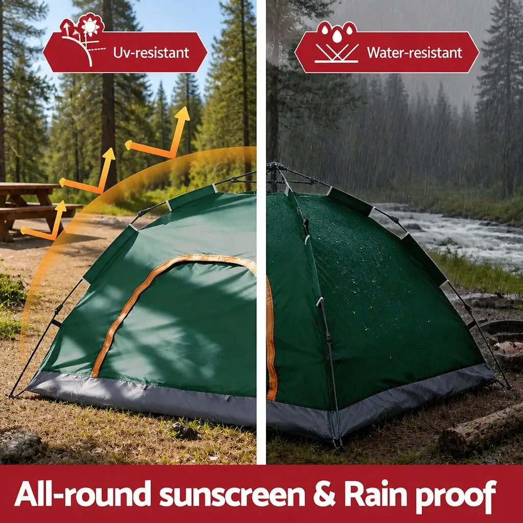 Camping Tent 2–3 Person Auto Pop Up Instant Setup Outdoor Hiking Green