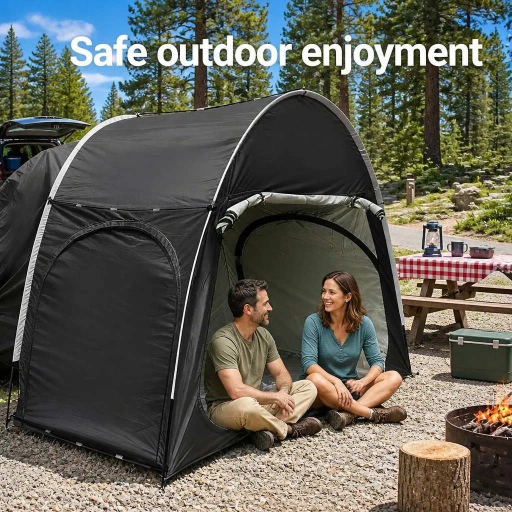 Car SUV Rear Hatchback Camping Tent Canopy Portable Outdoor Family Black