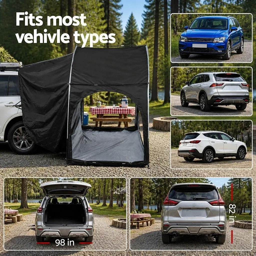 Car SUV Rear Hatchback Camping Tent Canopy Portable Outdoor Family Black