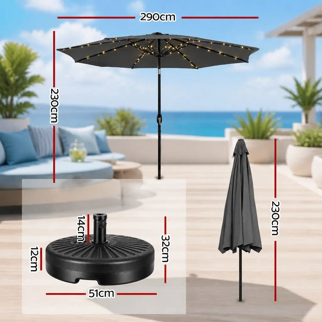Outdoor Umbrella Charcoal 2.9m Octagonal Canopy LED String Light Adjustable Tilt