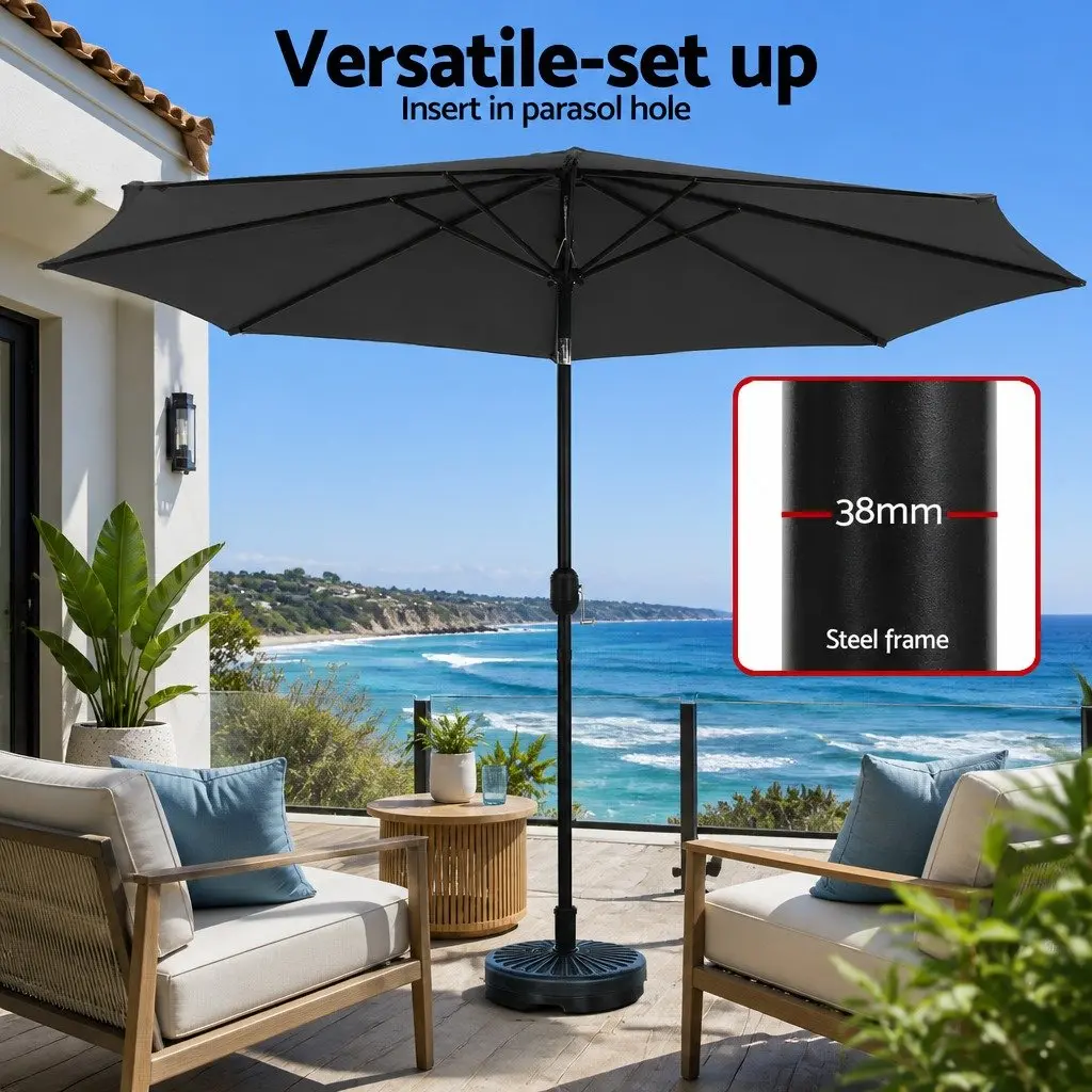 Outdoor Umbrella Charcoal 2.9m Octagonal Canopy LED String Light Adjustable Tilt