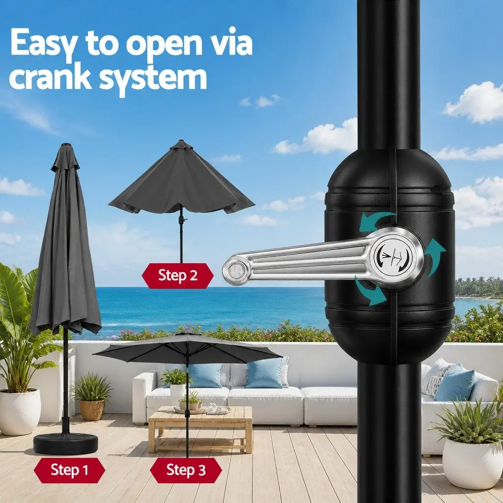 Outdoor Umbrella Charcoal 2.9m Octagonal Canopy LED String Light Adjustable Tilt