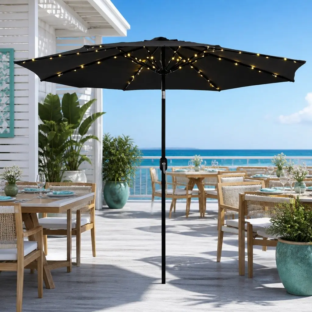 Outdoor Umbrella LED String Lights 2.9m Octagonal Black Patio Garden
