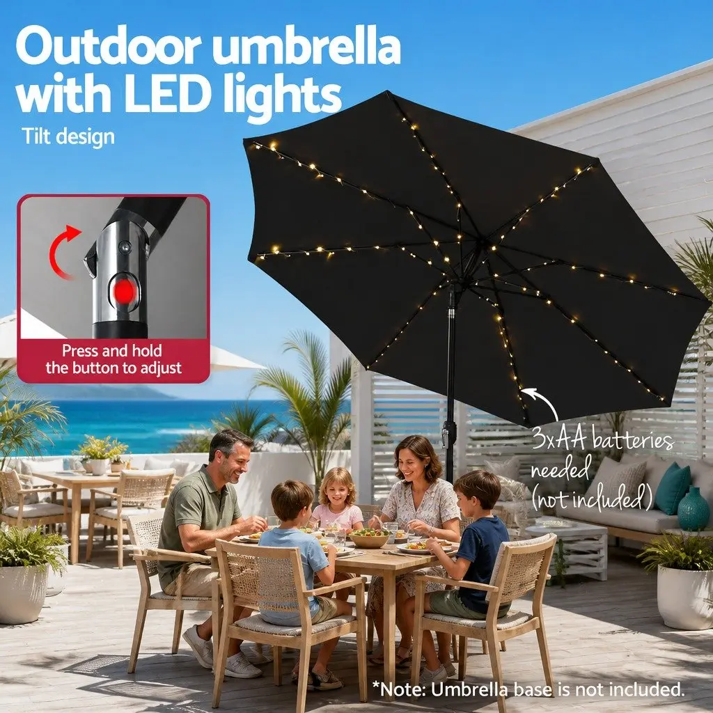 Outdoor Umbrella LED String Lights 2.9m Octagonal Black Patio Garden