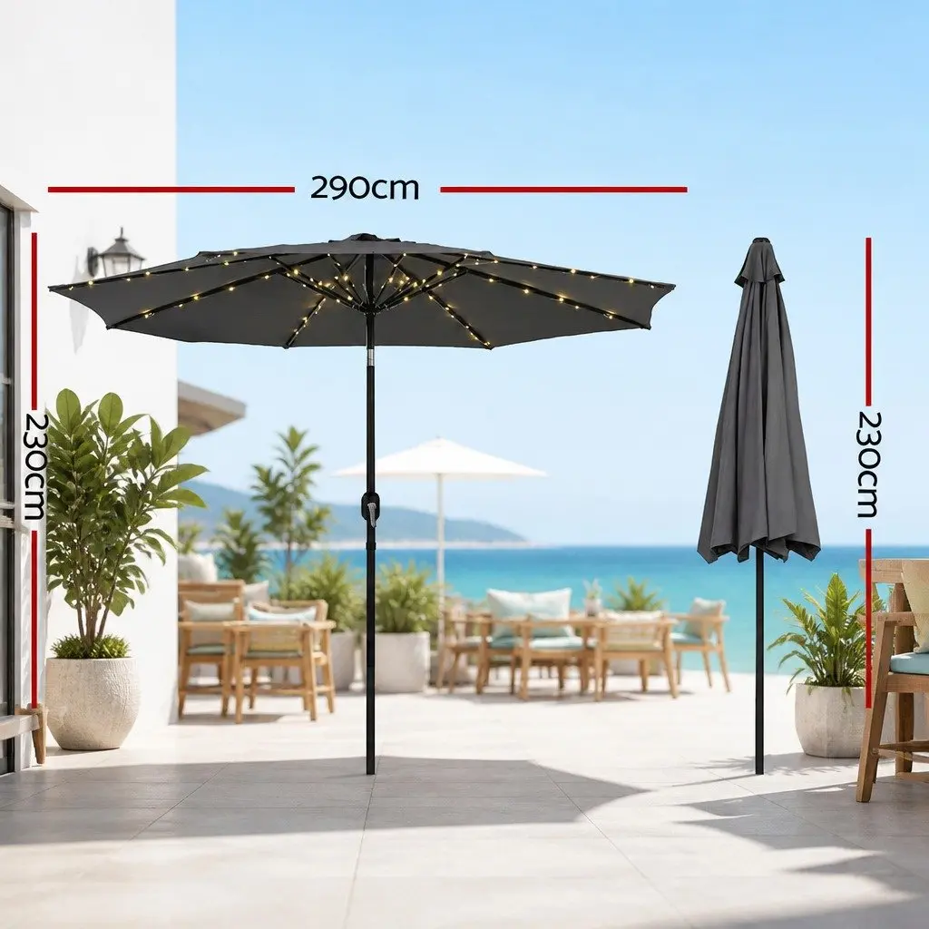 Outdoor Umbrella Charcoal Octagonal Canopy 2.9m with Integrated LED String Lights and Adjustable Tilt Mechanism