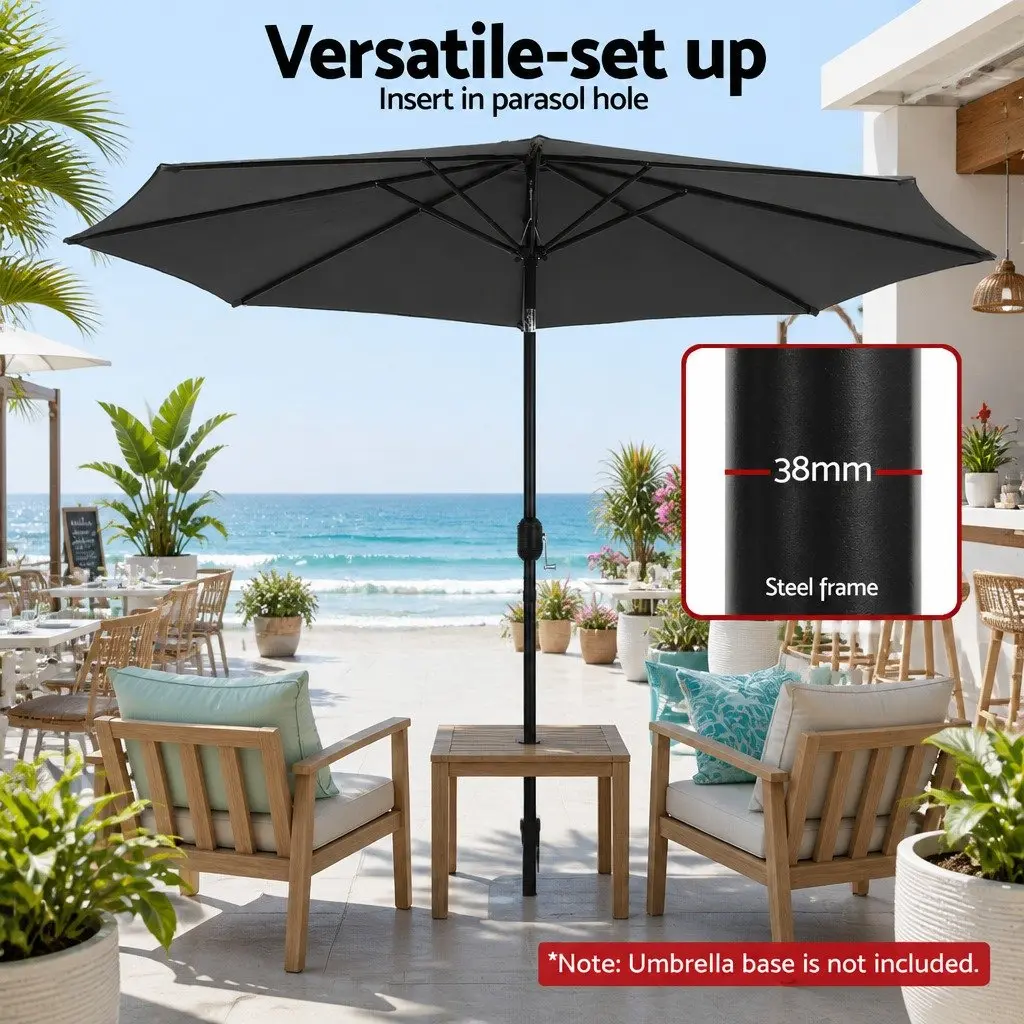 Outdoor Umbrella Charcoal Octagonal Canopy 2.9m with Integrated LED String Lights and Adjustable Tilt Mechanism