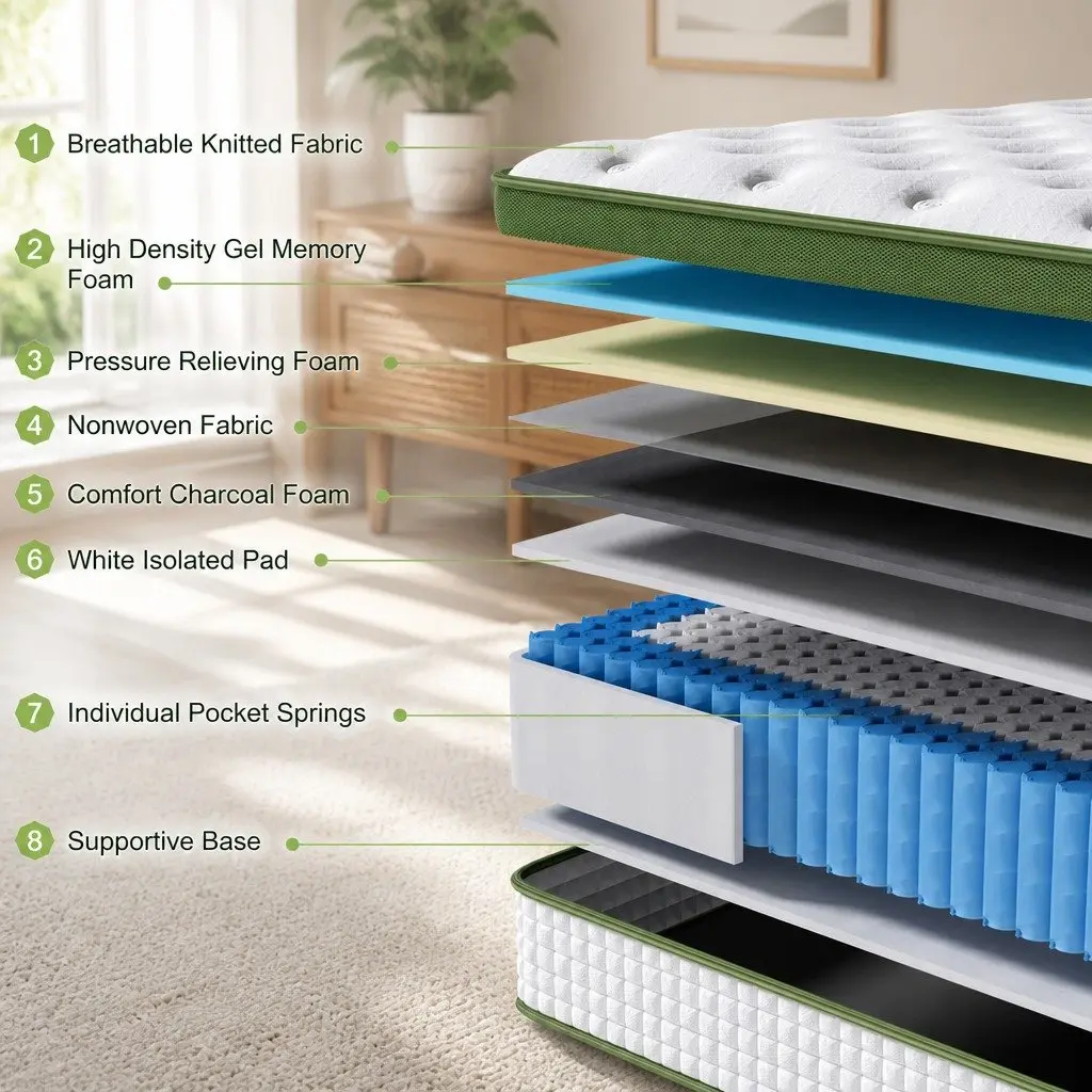 Queen Hybrid Mattress 30cm Gel Memory Foam 5 Zone Pocket Spring Cooling Medium