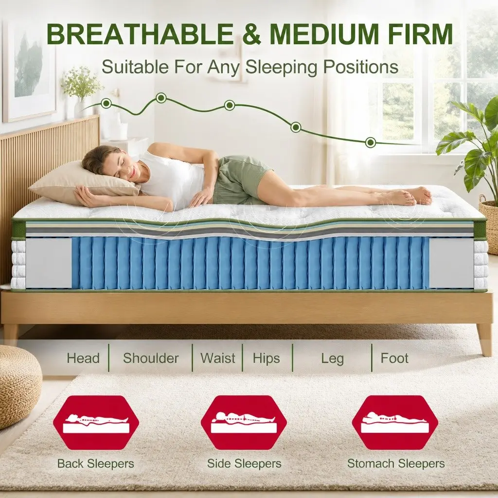 Queen Hybrid Mattress 30cm Gel Memory Foam 5 Zone Pocket Spring Cooling Medium