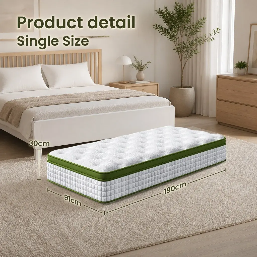 Single Mattress 30cm Gel Memory Foam Hybrid Pocket Spring Medium Firm Cooling