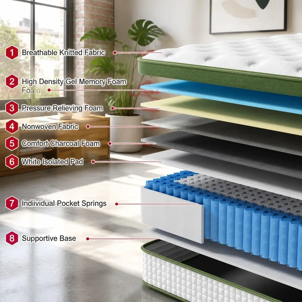 Single Mattress 30cm Gel Memory Foam Hybrid Pocket Spring Medium Firm Cooling