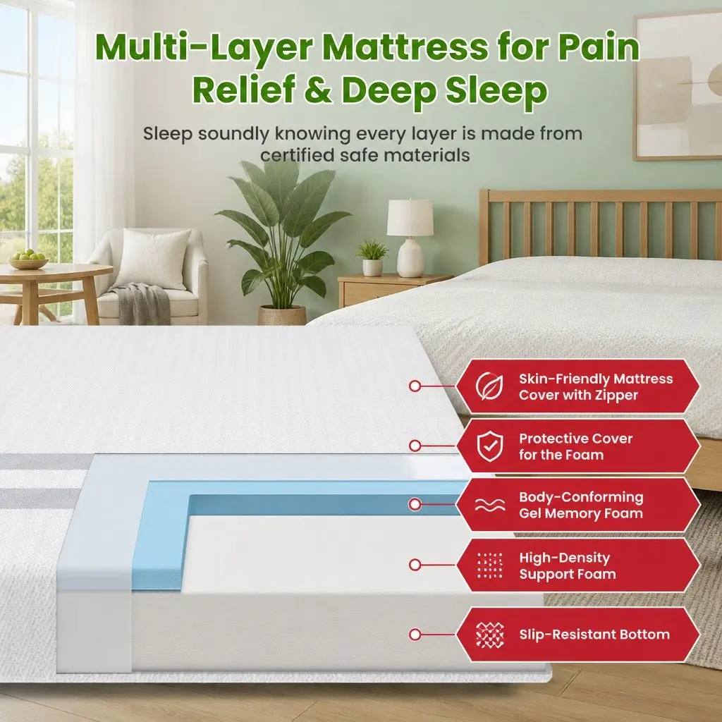 King Single Mattress 20cm Gel Memory Foam Reversible Dual-Sided Medium Soft Firm