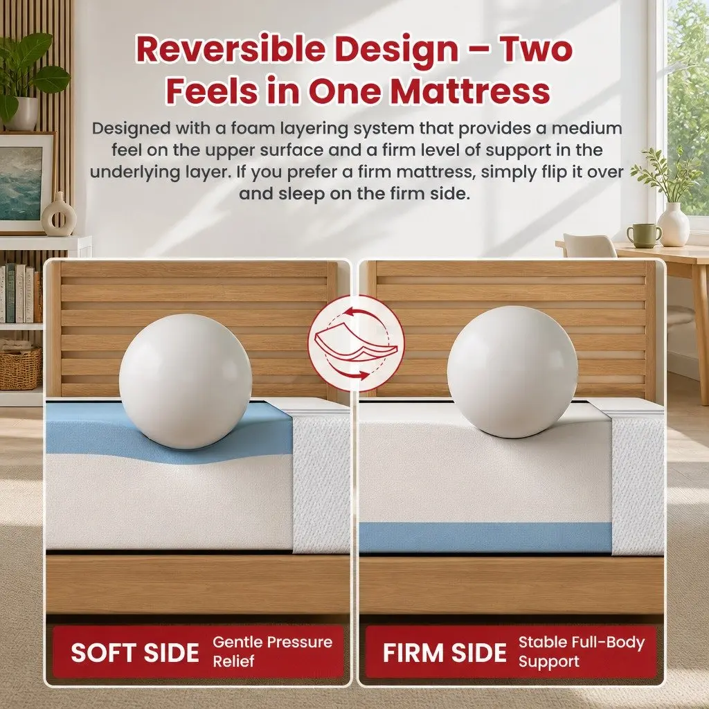 King Single Mattress 20cm Gel Memory Foam Reversible Dual-Sided Medium Soft Firm