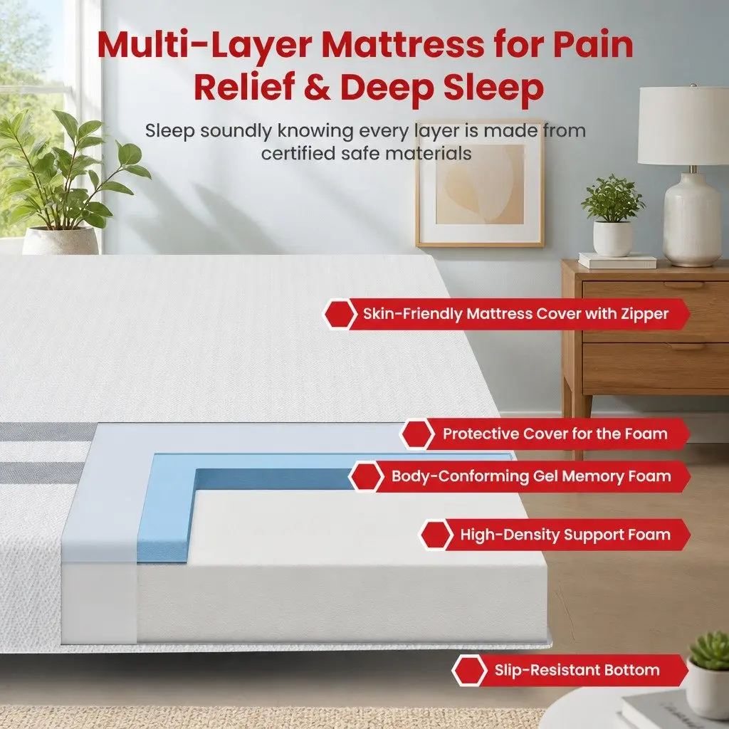 King Size Memory Foam Mattress Gel Infused 20cm Reversible Medium Soft
