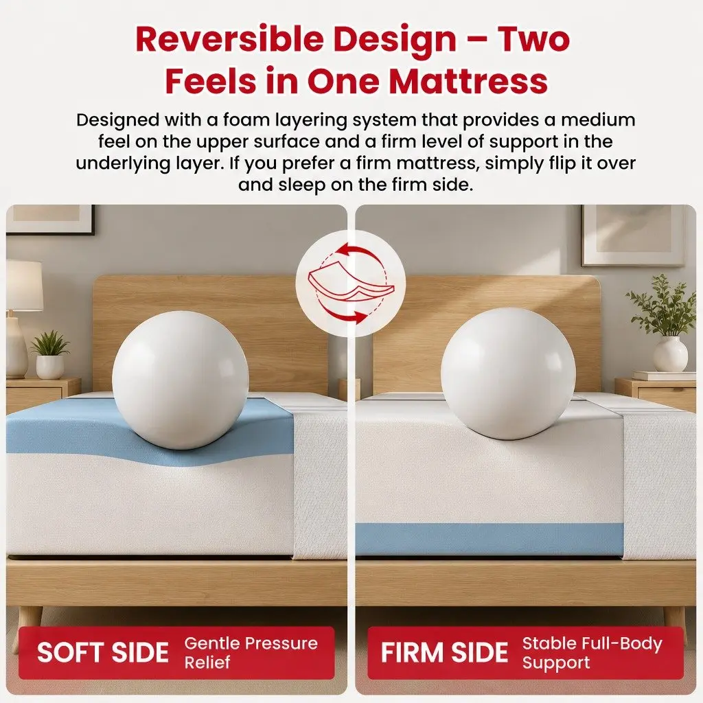 King Size Memory Foam Mattress Gel Infused 20cm Reversible Medium Soft