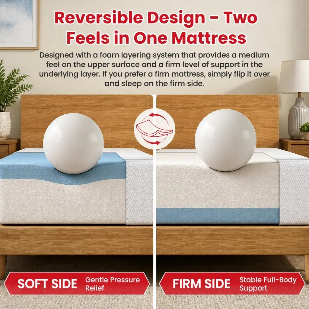 Single Mattress Gel-Infused Memory Foam Medium Soft 20cm Reversible White