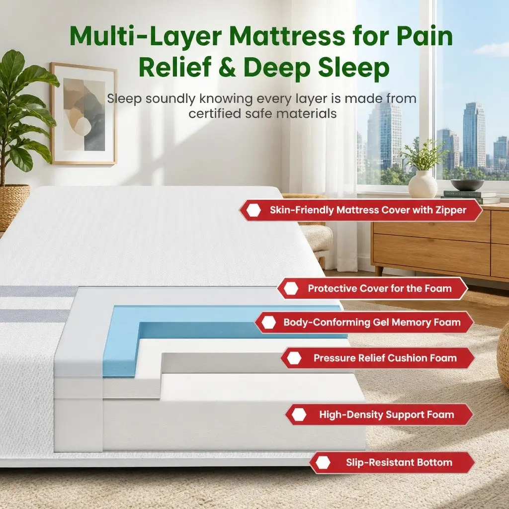 King Single Reversible Memory Foam Mattress 25cm Gel-Infused Medium Firm Sleep