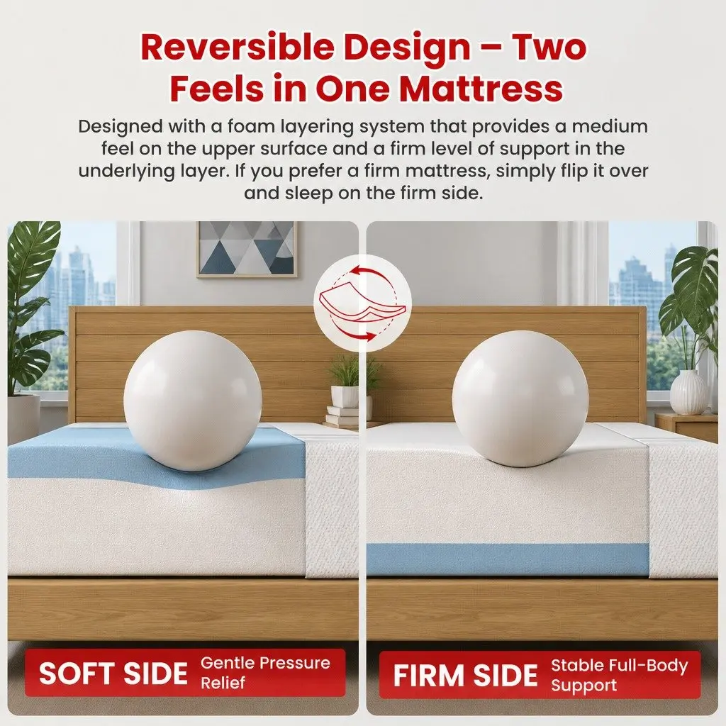 King Single Reversible Memory Foam Mattress 25cm Gel-Infused Medium Firm Sleep
