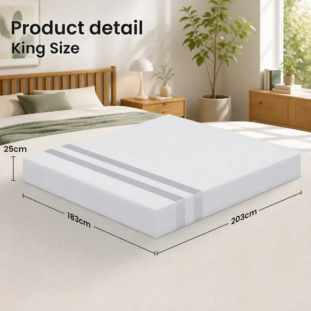 King Size Memory Foam Mattress Gel-Infused 25cm Reversible Medium Firm
