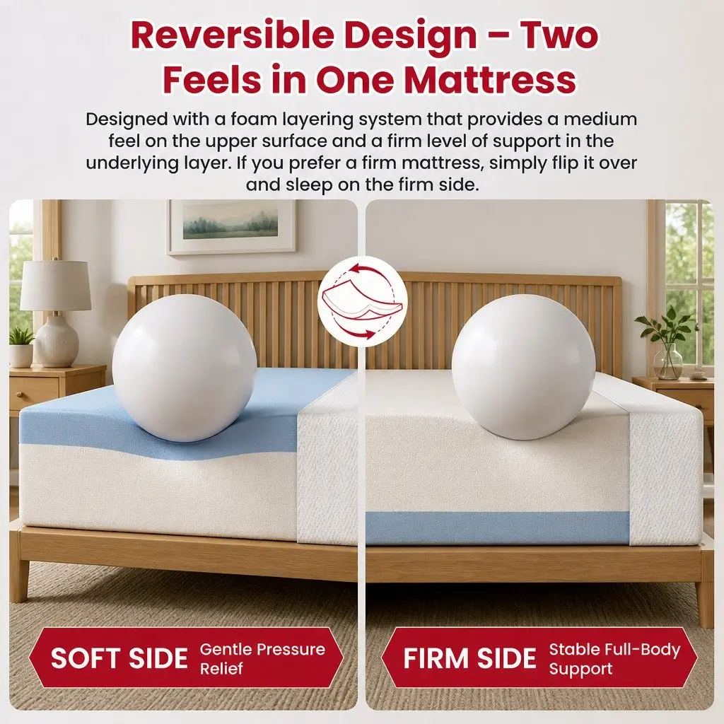 King Size Memory Foam Mattress Gel-Infused 25cm Reversible Medium Firm