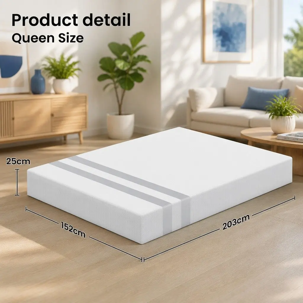 Queen Memory Foam Mattress Reversible Gel-Infused 25cm Medium Firmness