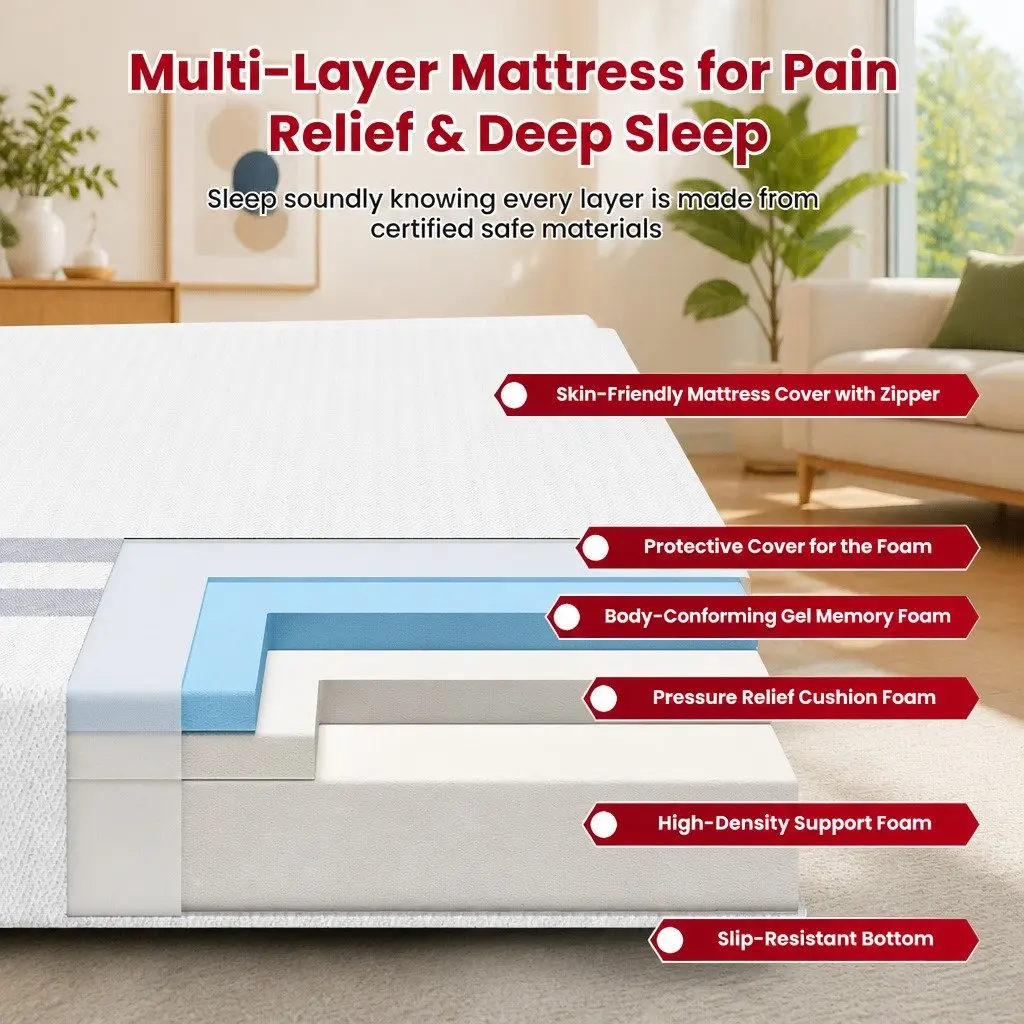 Queen Memory Foam Mattress Reversible Gel-Infused 25cm Medium Firmness
