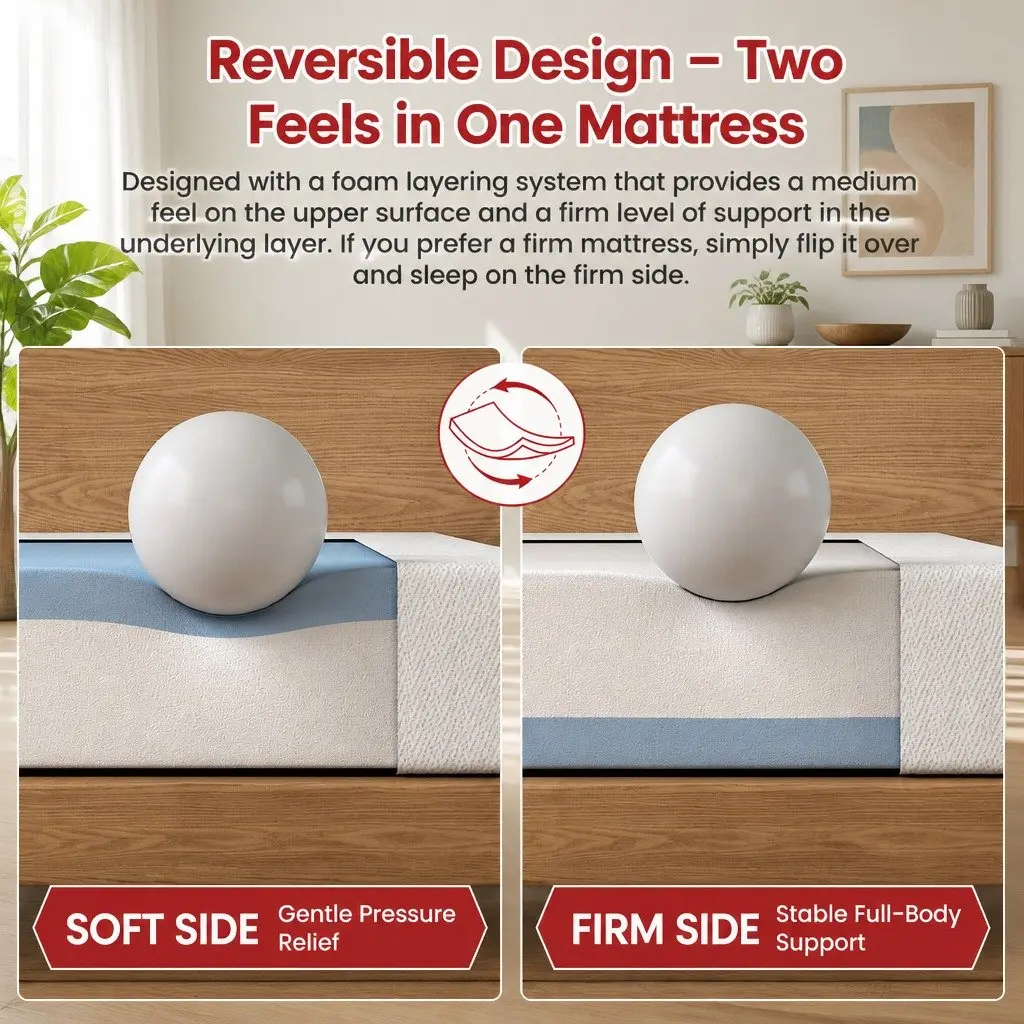 Queen Memory Foam Mattress Reversible Gel-Infused 25cm Medium Firmness