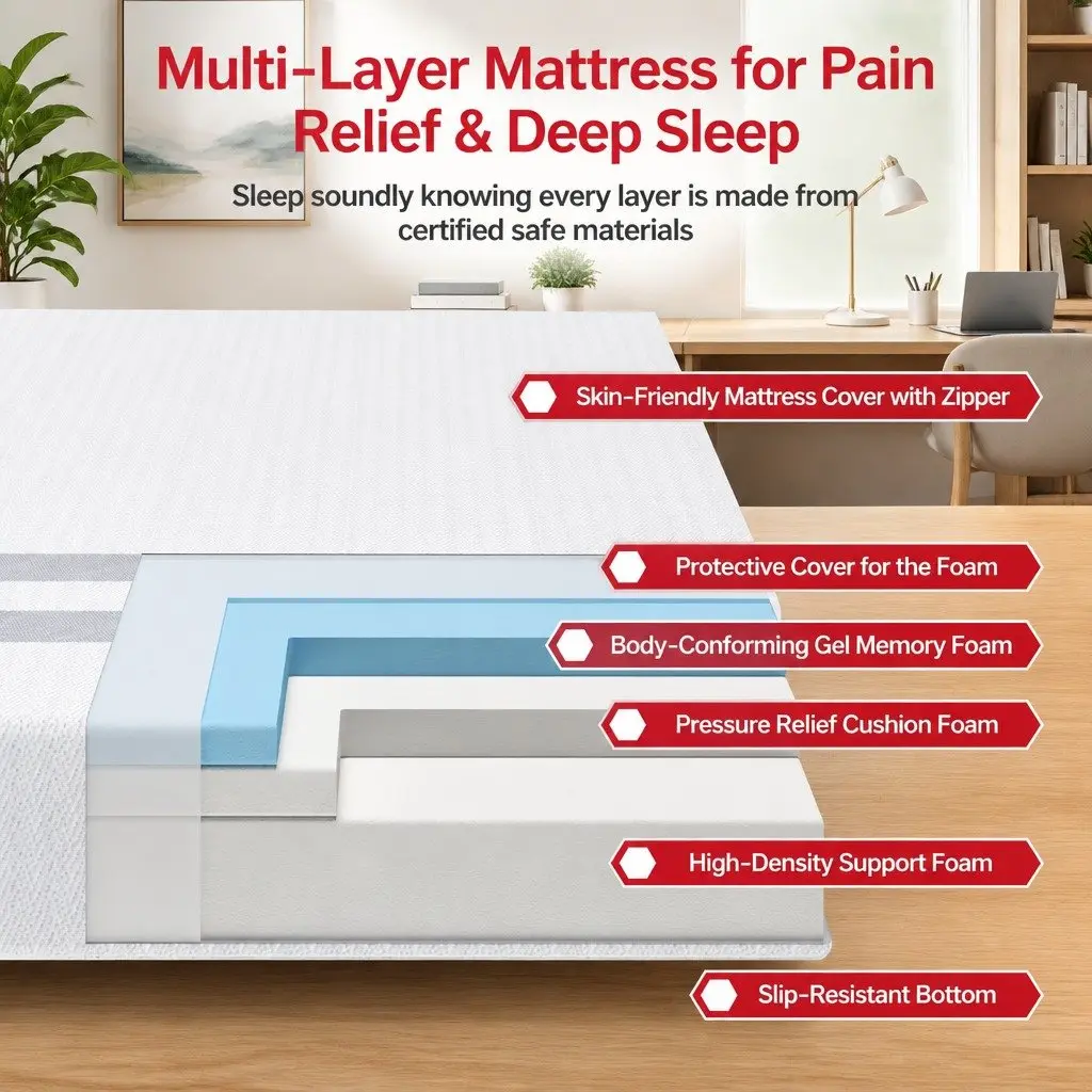 Single Memory Foam Mattress Gel-Infused 25cm Reversible Medium Firmness