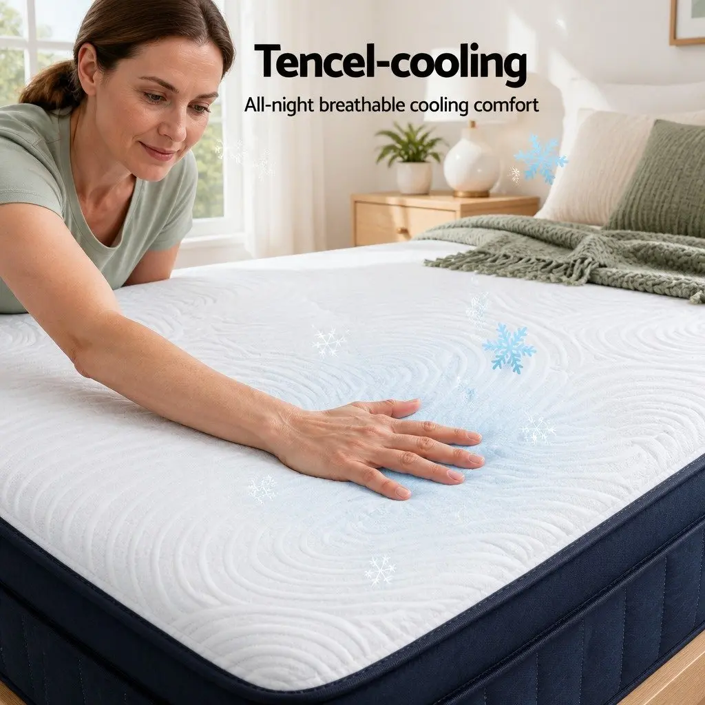 Queen Mattress 34cm Medium Firm Pocket Spring Hybrid Cooling Mattress Boxed