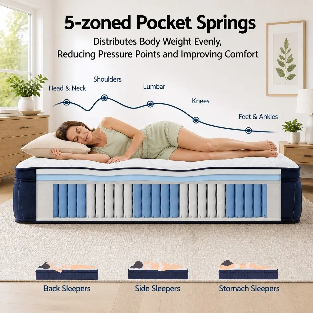 Single Mattress Hybrid Pocket Spring Gel Memory Foam Cooling 34cm Medium Soft