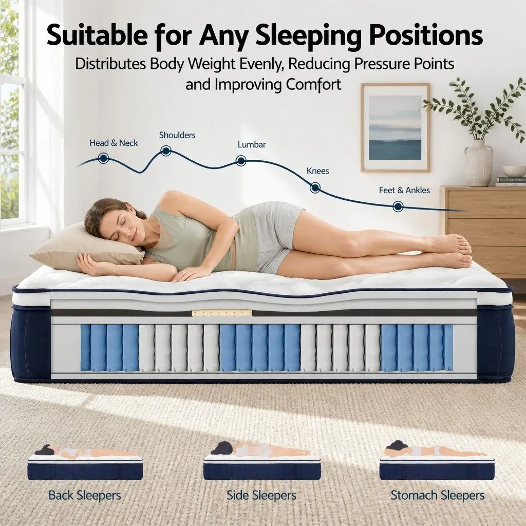 King Single Mattress Hybrid 30cm Medium Firm with Pocket Spring and Latex Lumbar Support