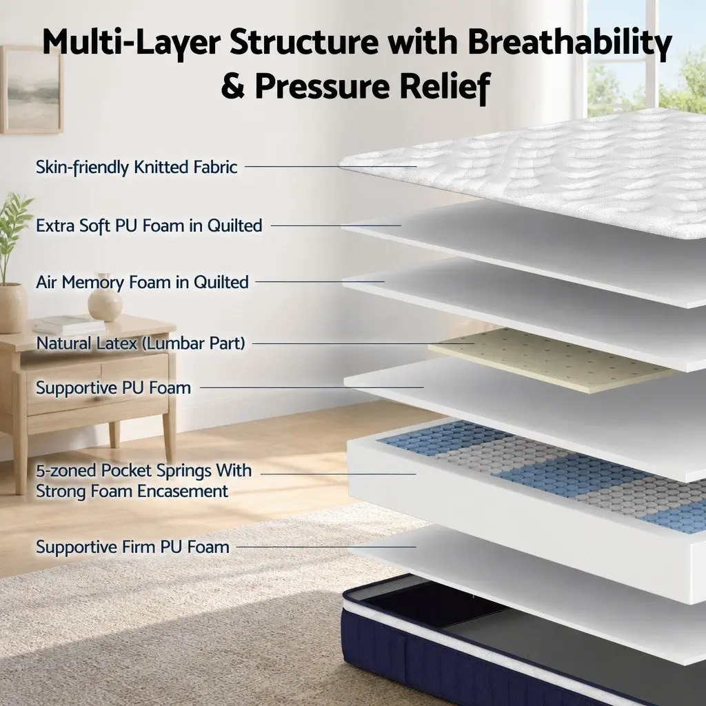 Hybrid Double Mattress 30cm Medium Firm Pocket Spring Latex Support for Spinal Alignment