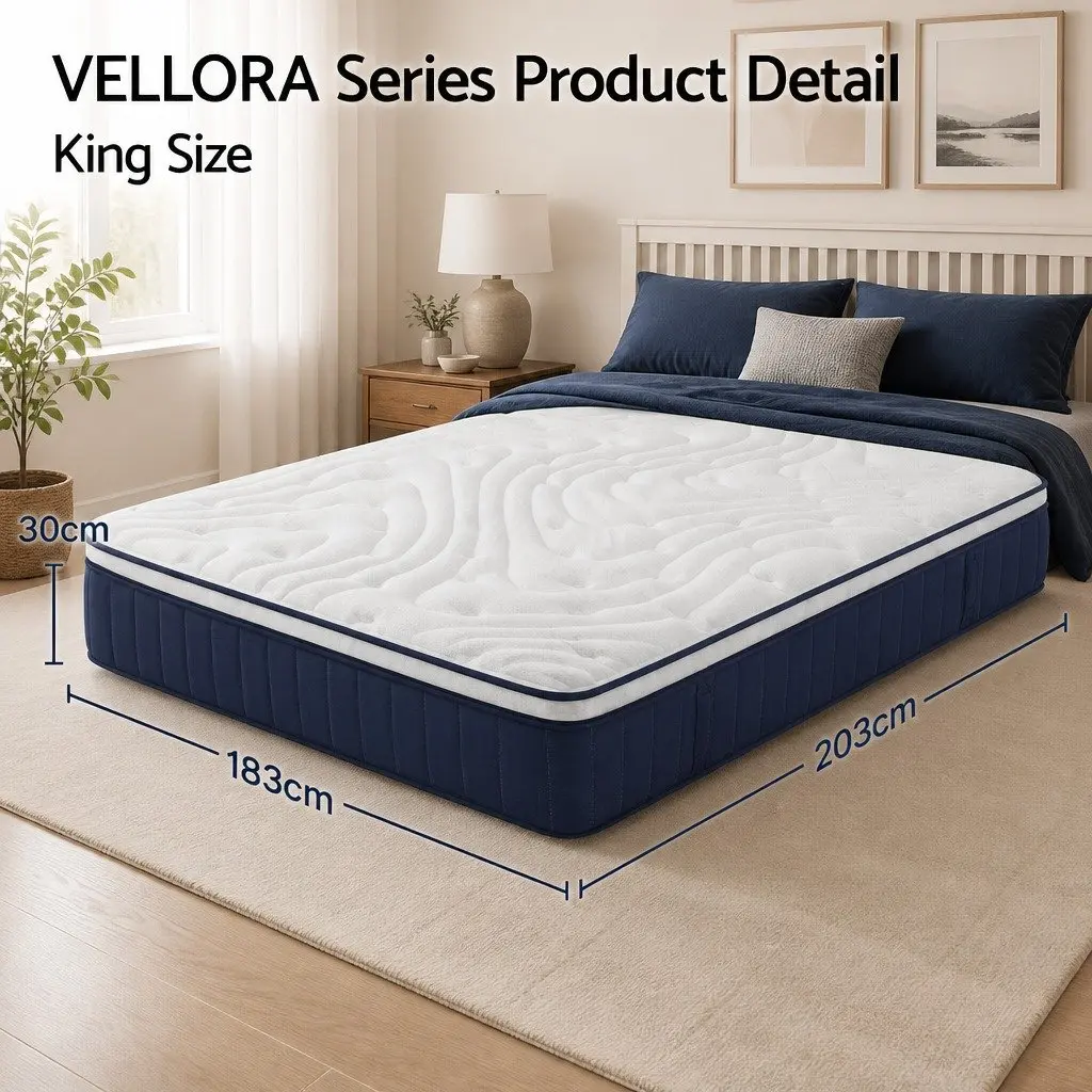 Medium Firm Hybrid Pocket Spring King Size Mattress 30cm Orthopedic Lumbar Support