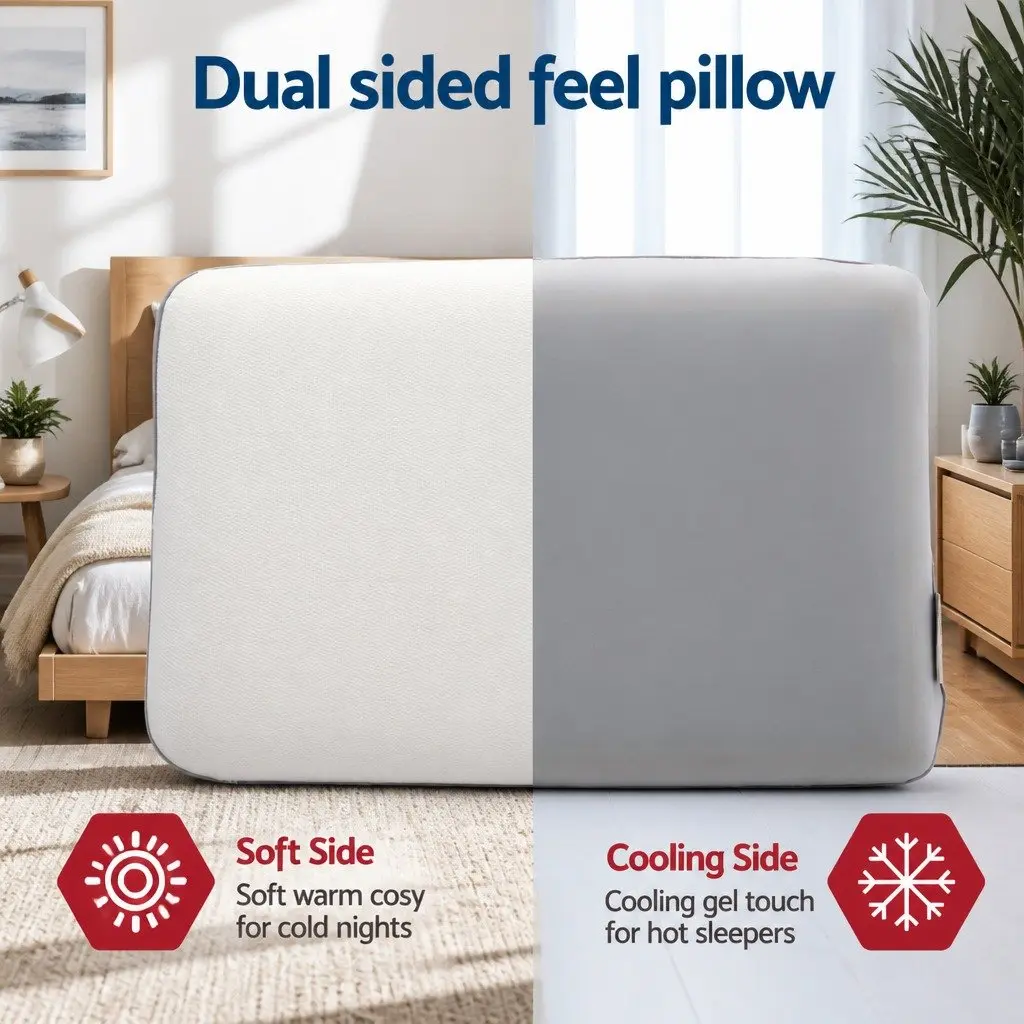 Memory Foam Pillow Dual-Sided Cooling Neck Support 65x40x14cm