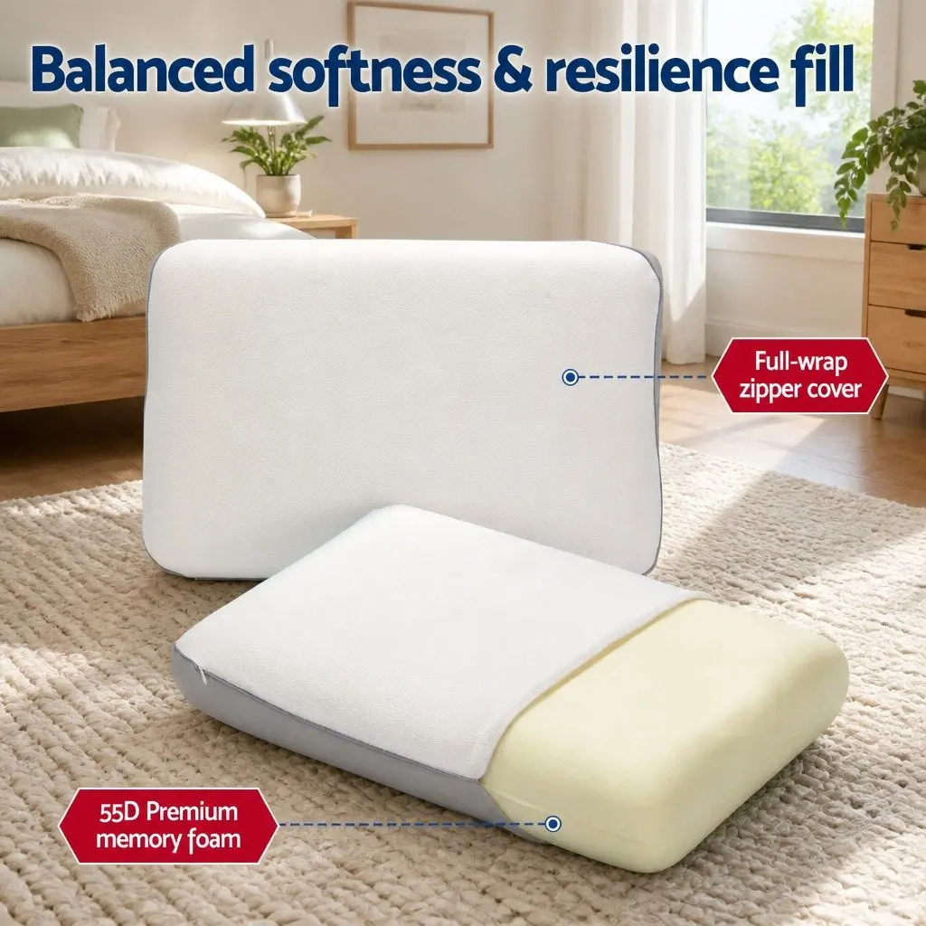 Memory Foam Pillow Dual-Sided Cooling Neck Support 65x40x14cm