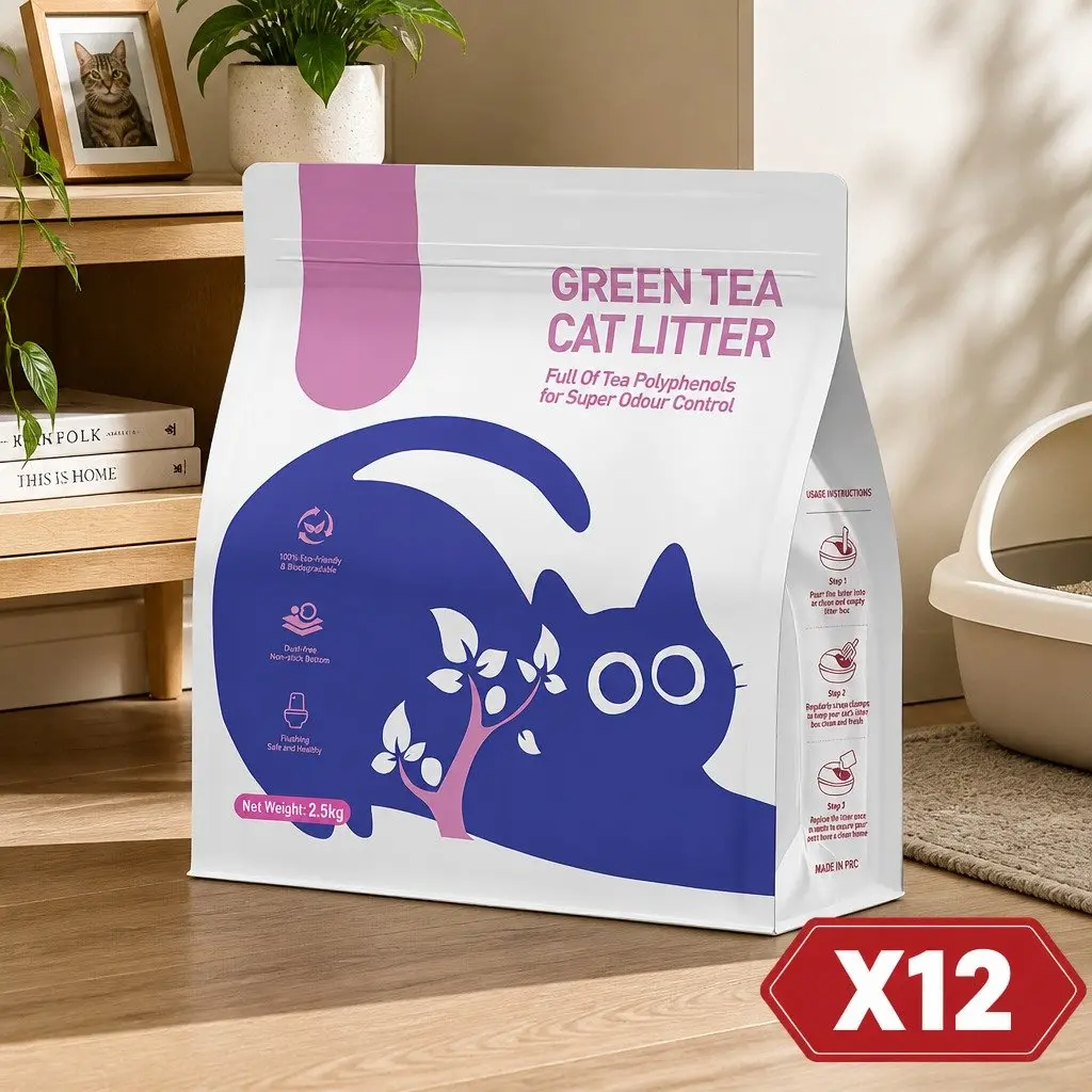 Cat Litter Clumping Green Tea 30kg 12 Pack Dust Free Natural Flushable Easy