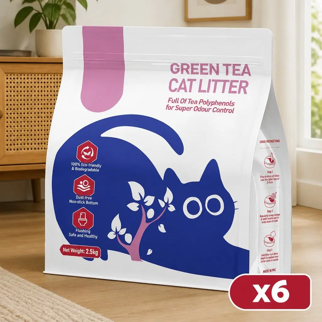 Clumping Cat Litter Natural Green Tea Odour Control Dust Free 15kg 6 Pack