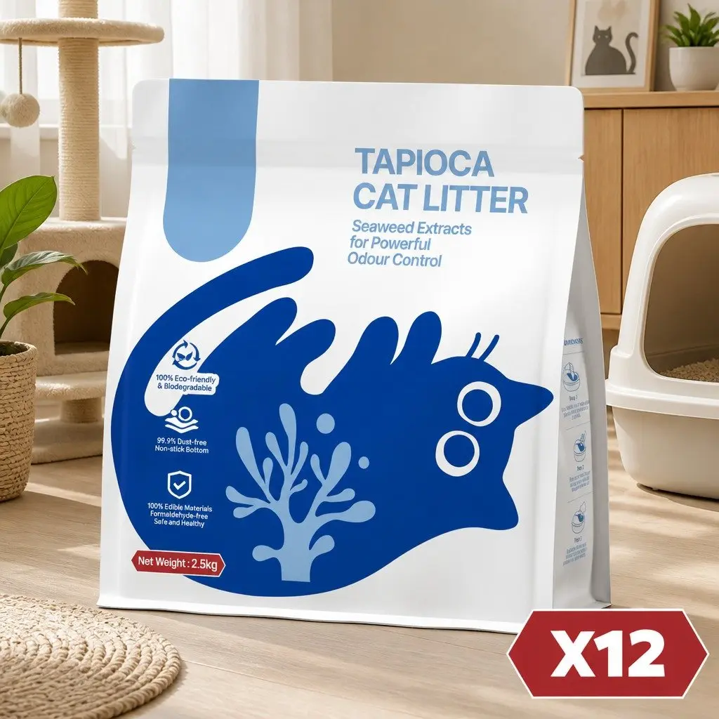 Tapioca Clumping Cat Litter 30kg 12 Pack Dust Free Plant-Based Odour Control