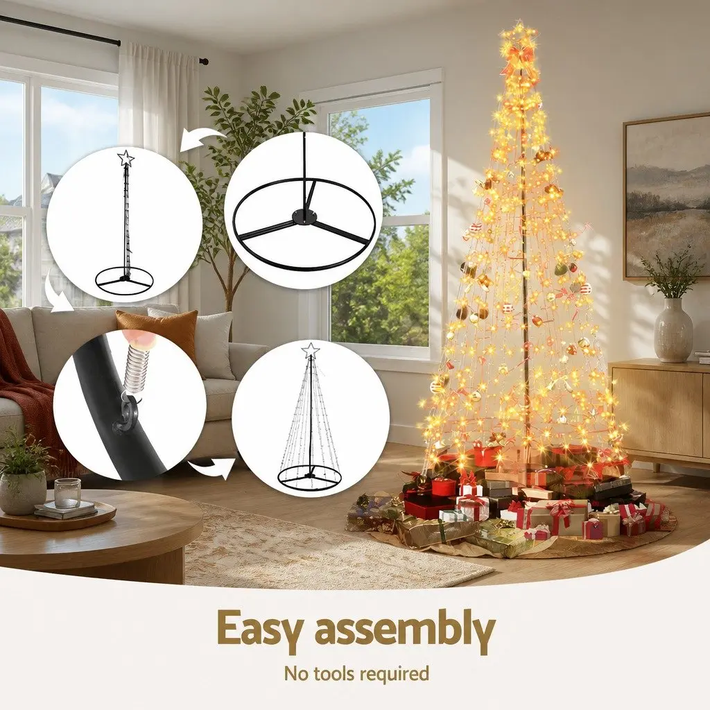 Solar LED Christmas Tree 3.6M Warm White Lights Indoor Outdoor Decoration