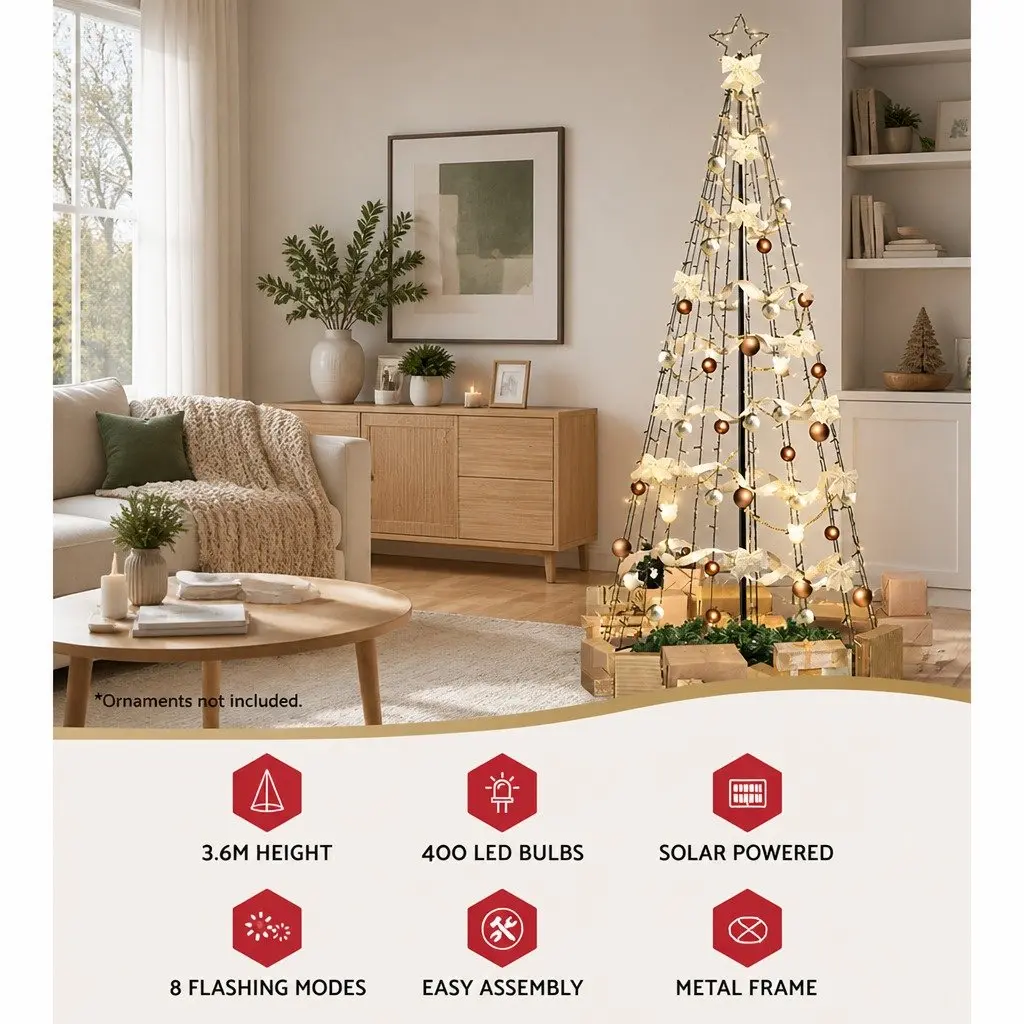 Solar LED Christmas Tree 3.6M 400 Lights Outdoor Indoor Holiday Decoration