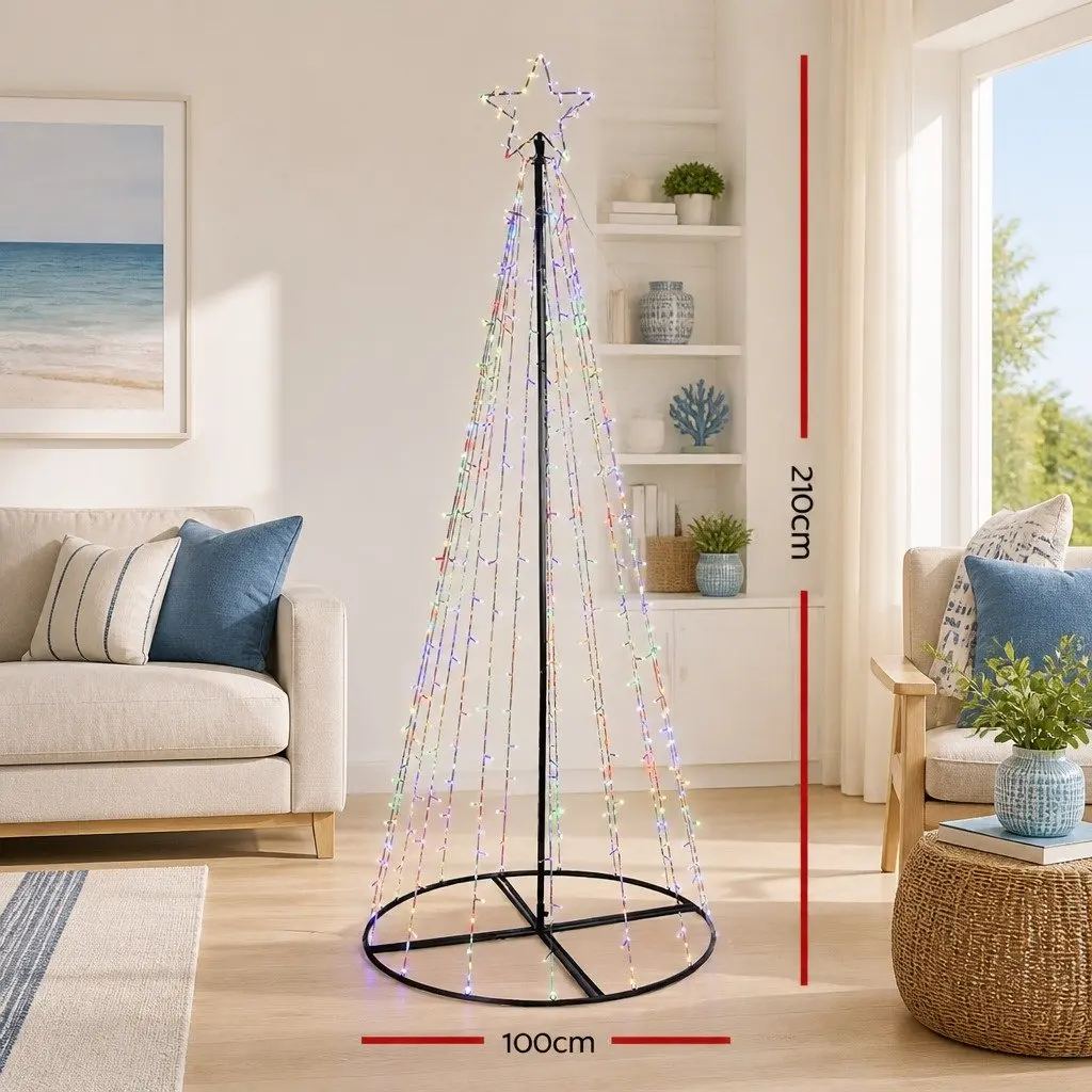 Solar Christmas Tree 2.1M 264 LED Multi Colour Outdoor Indoor Xmas Decoration