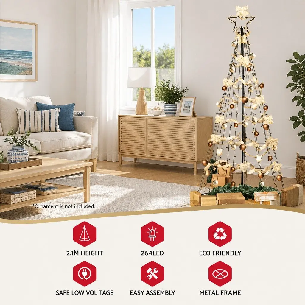 Solar Christmas Tree 2.1M 264 LED Multi Colour Outdoor Indoor Xmas Decoration