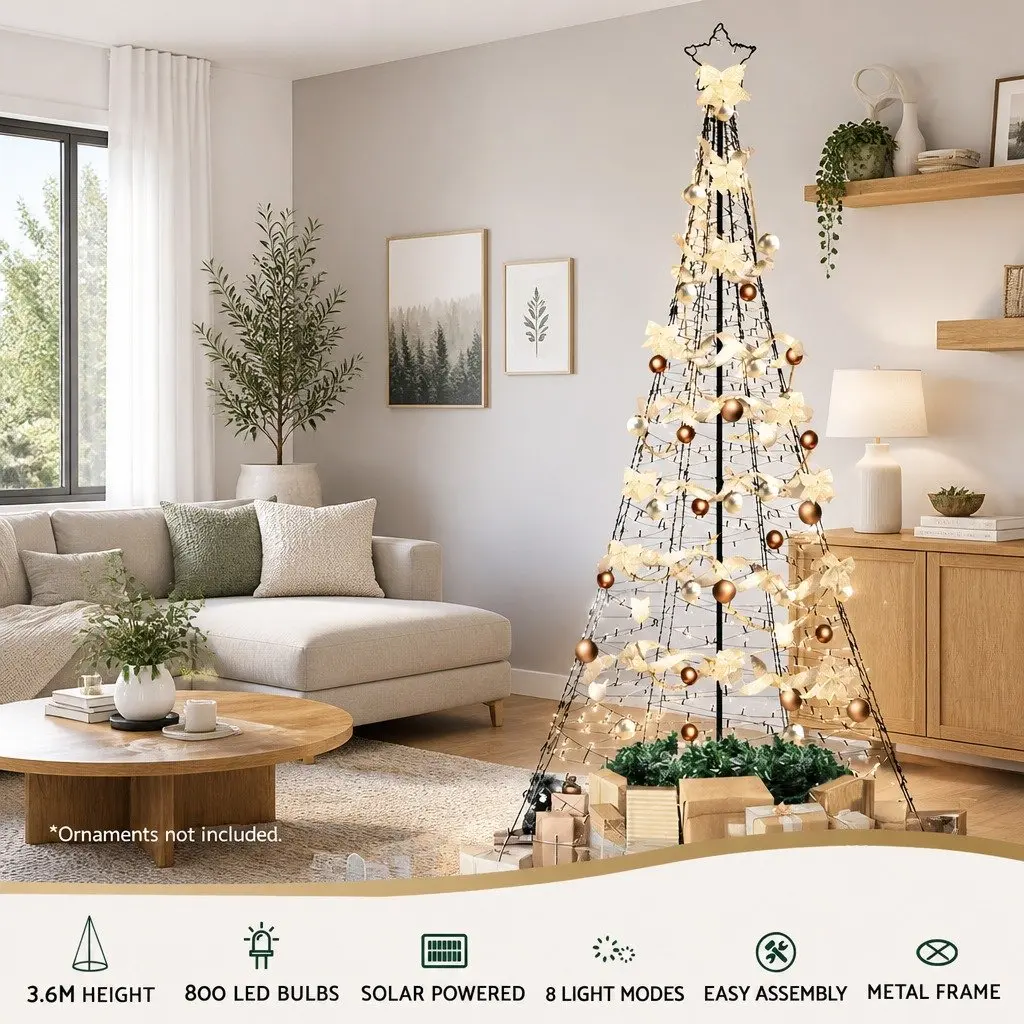Pre-lit Christmas Tree Solar Powered 3.6M 800 LED Warm White Outdoor Decoration