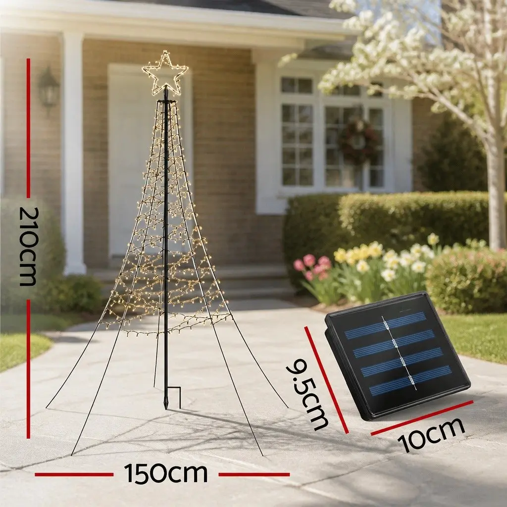 Solar Christmas Tree 2.1m 320 LED Warm White Lights Outdoor Indoor Decoration