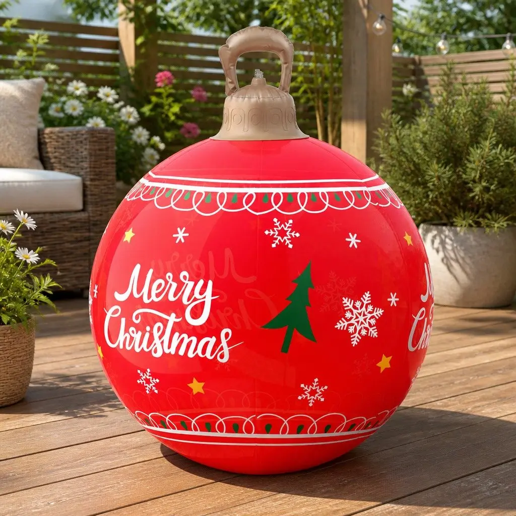 Christmas Inflatable Ball LED Illuminated 60cm Outdoor Decoration Red