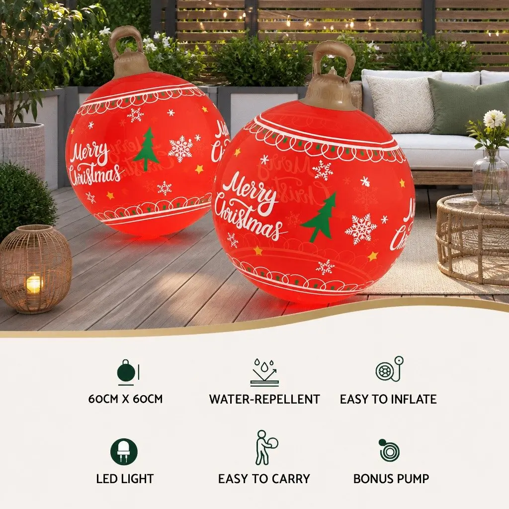 Christmas Inflatable Ball LED Illuminated 60cm Outdoor Decoration Red
