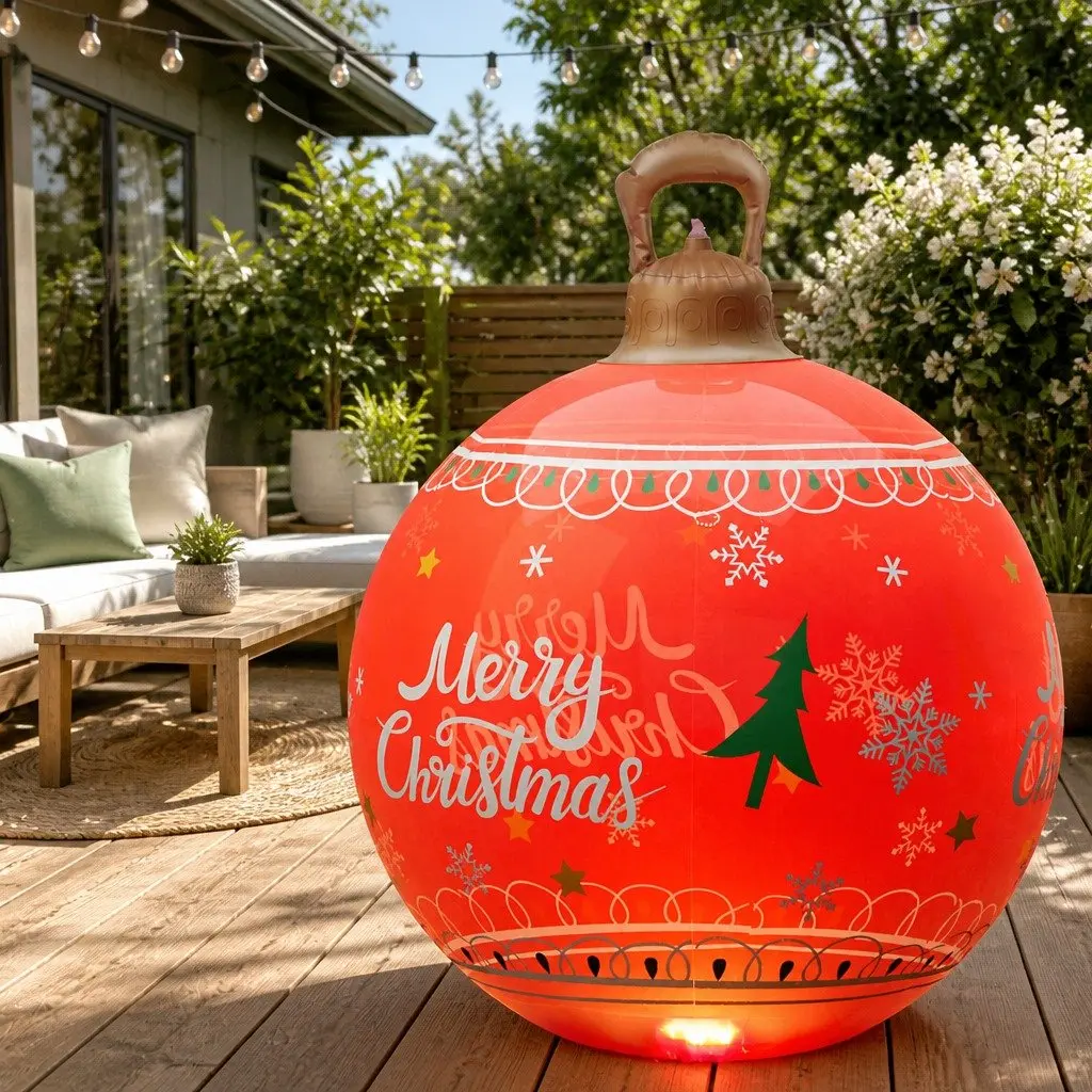 Christmas Inflatable Ball LED Illuminated 60cm Outdoor Decoration Red