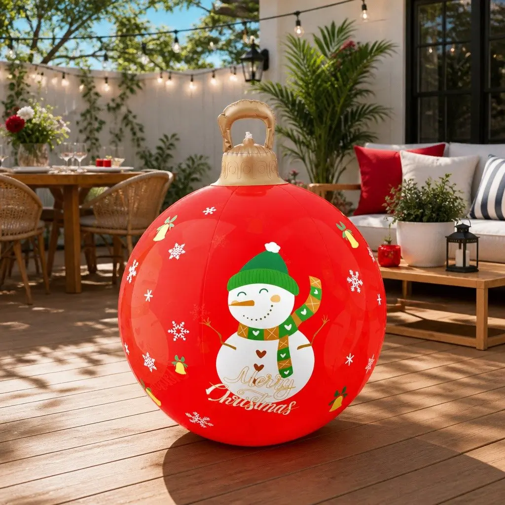 Christmas Inflatable Ball LED Light 60cm Outdoor Festive Decoration Red