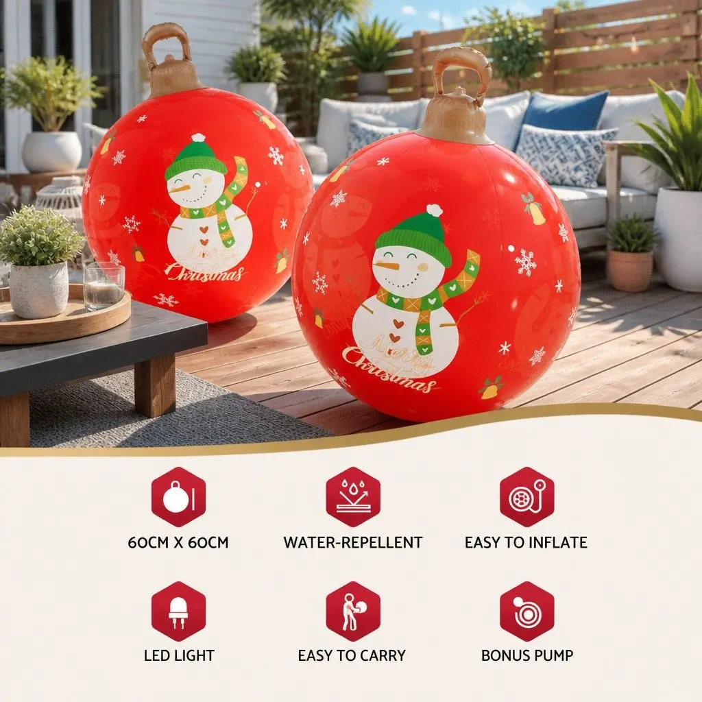 Christmas Inflatable Ball LED Light 60cm Outdoor Festive Decoration Red